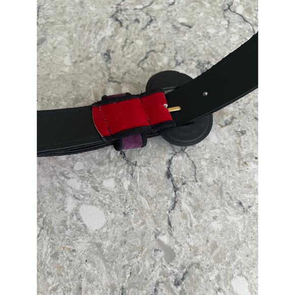 Vintage 80s Genuine Leather Belt Color Block Funky Artsy Size Small JL